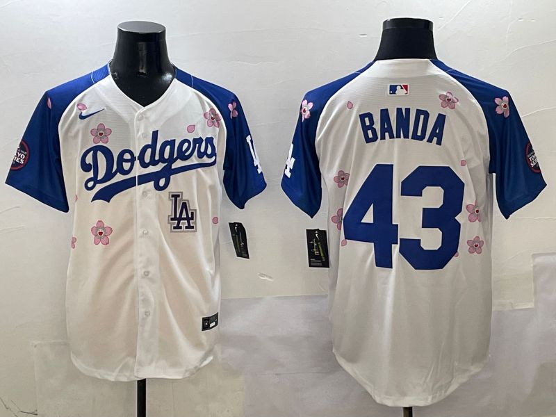 Men Los Angeles Dodgers #43 Banda White Blue Sakura Edition 2025 Nike MLB Jersey style 9->los angeles dodgers->MLB Jersey